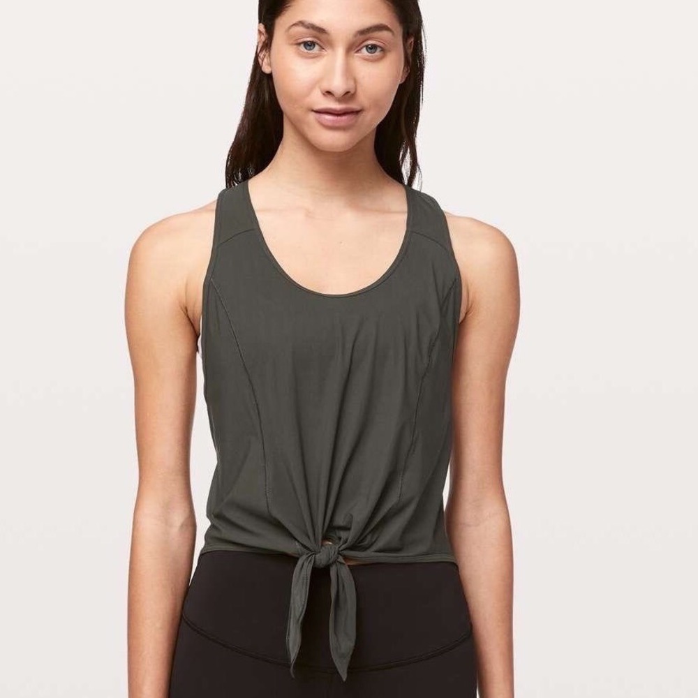 Lululemon Call It A Tie Tank Top Cross Back Breathable Athletic Olive Green Sz 4